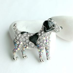 NWT Black and White Dog brooch pin in silver tone with enamel and crystals